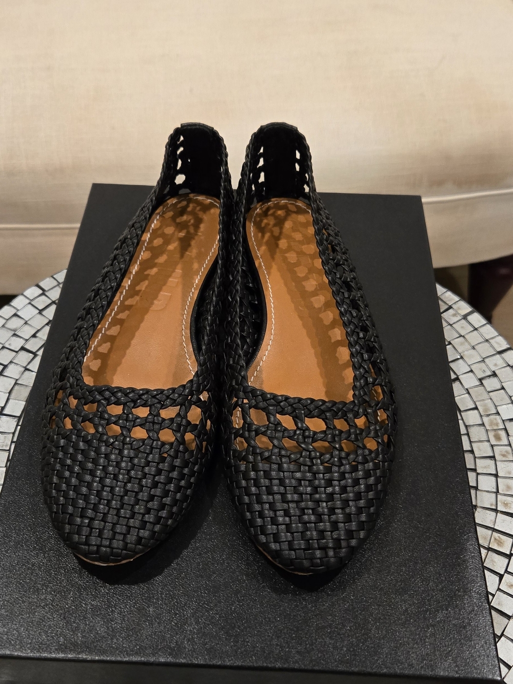 Brand New Staud Nell Crochet Ballerina Hand Woven Black Shoes. Size 7.5